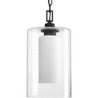 Progress Lighting 1 Light Black with Clear Seeded Shade Etched Opal Diffuser Compel Hanging Light Fixture