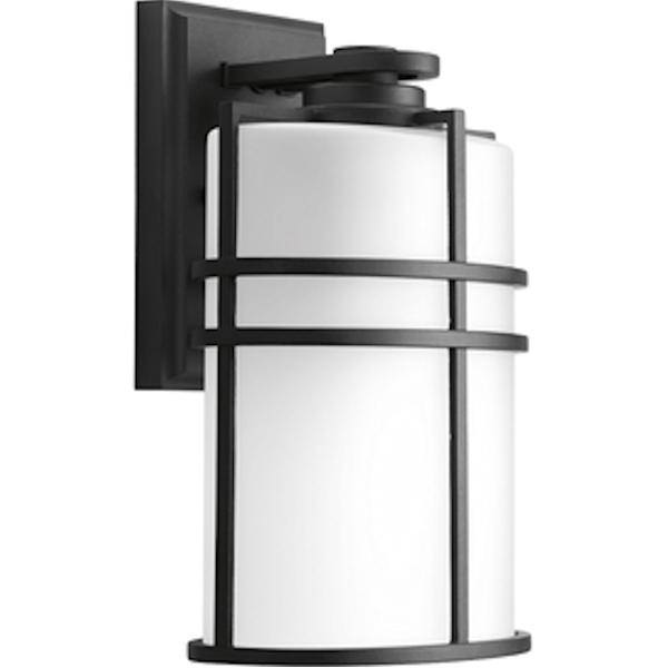 1 Light Black with Etched Glass Medium Format Wall Light Fixture