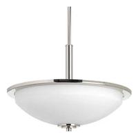 Progress Lighting 3 Light Polished Nickel Etched White Glass Shade Pendant Light Fixture
