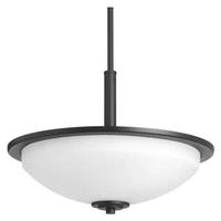 Progress Lighting 3 Light Black Etched White Glass Shade Pendant Light Fixture