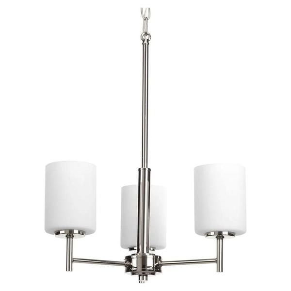 3 Light Polished Nickel Etched Glass Shade Chandelier Light Fixture