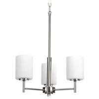 Progress Lighting 3 Light Polished Nickel Etched Glass Shade Chandelier Light Fixture