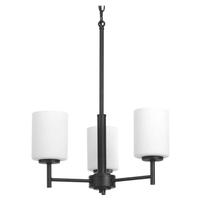 Progress Lighting 3 Light Matte Black Etched Glass Shade Chandelier Light Fixture