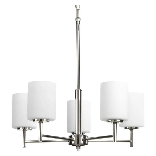 5 Light Polished Nickel Etched Glass Shade Chandelier Light Fixture