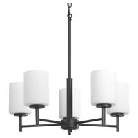 Progress Lighting 5 Light Matte Black Etched Glass Shade Chandelier Light Fixture