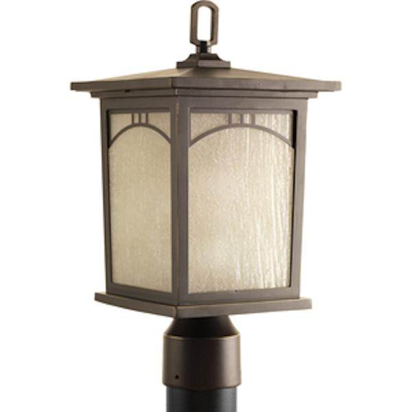 1 Light Antique Bronze with Umber Textured Glass Residence Post Top Light Fixture