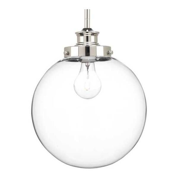 1 Light Polished Nickel Clear Glass Shade Dimmable Pendant Light Fixture