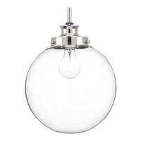 Progress Lighting 1 Light Polished Nickel Clear Glass Shade Dimmable Pendant Light Fixture