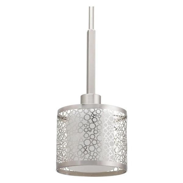 1 Light Brushed Nickel Etched Parchment Glass Mini Pendant Light Fixture