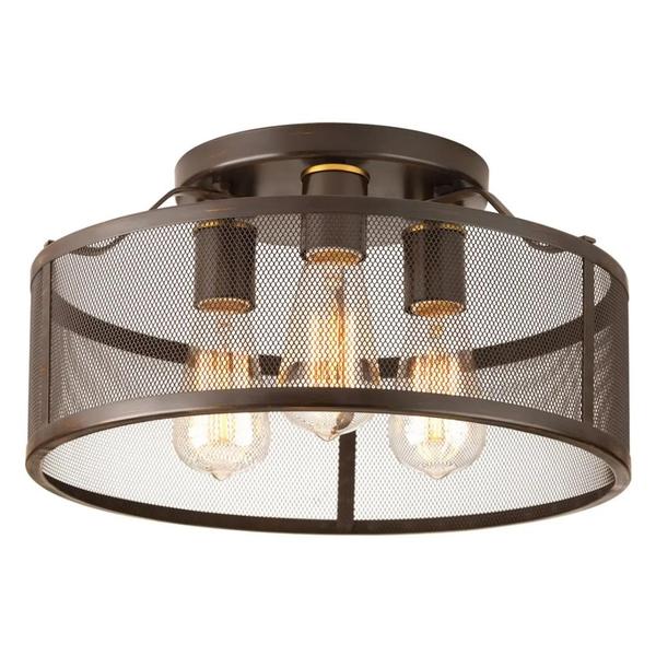 3 Light 120 volt Antique Bronze Mesh Metal Shade Flush Mount Ceiling Light Fixture