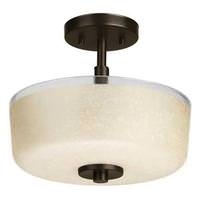 Progress Lighting 2 Light 120 volt Antique Bronze Etched Umber Linen Glass Bowl Semi Flush Light Fixture
