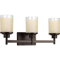 View 3 Light 120 volt Antique Bronze Vanity Etched Linen With Clear Edge Glass Light Fixture