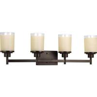 Progress Lighting 4 Light 120 volt Antique Bronze Vanity Etched Linen With Clear Edge Glass Light Fixture