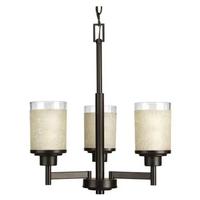 Progress Lighting 3 Light Antique Bronze Etched Umber Glass Clear Edge Shade Chandelier Light Fixture