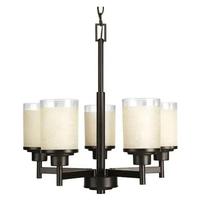 Progress Lighting 5 Light Antique Bronze Etched Glass Clear Edge Shade Chandelier Light Fixture