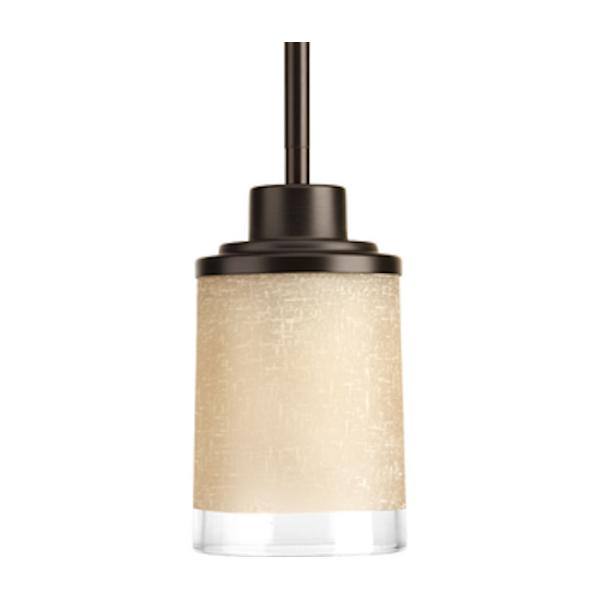 1 Light Antique Bronze Etched Linen Glass Shade Clear Edge Mini Pendant Light Fixture