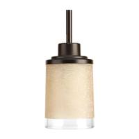 Progress Lighting 1 Light Antique Bronze Etched Linen Glass Shade Clear Edge Mini Pendant Light Fixture