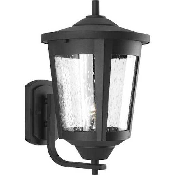 1 Light Black with Clear Seeded Glass Large East Haven Wall Light Fixture