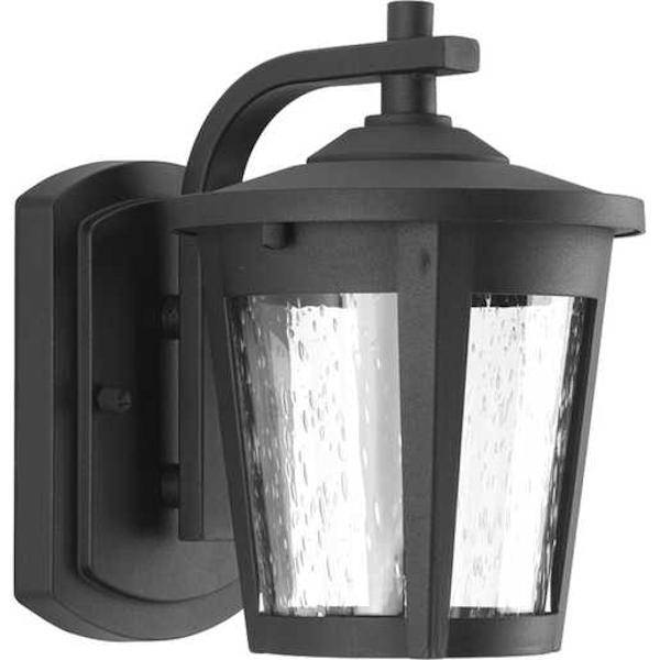 9 watt 120 volt 3000K Natural White Black Clear Seeded Glass Outdoor Point East Haven LED Wall Light Fixture