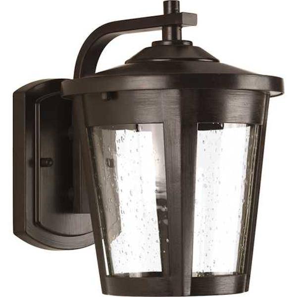 9 watt 120 volt 3000K Natural White Antique Bronze Clear Seeded Glass Outdoor Point East Haven LED Wall Light Fixture