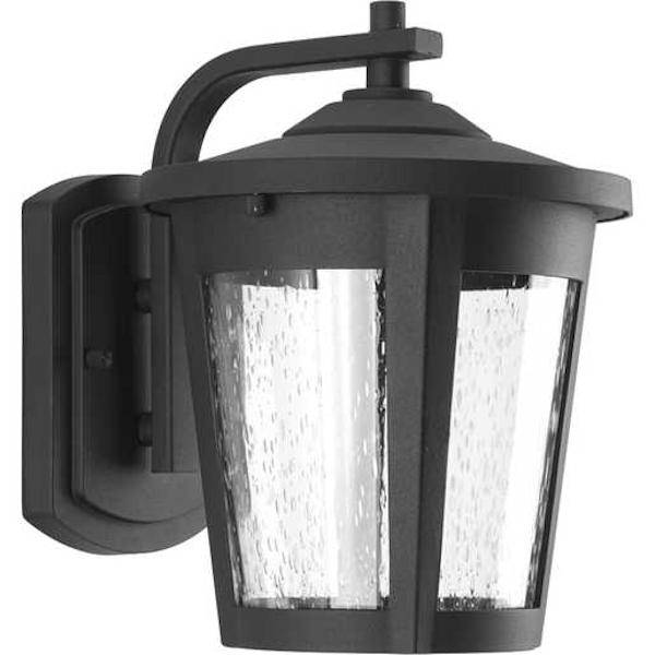 9 watt 120 volt 3000K Natural White Black Clear Seeded Glass Outdoor Point East Haven LED Wall Light Fixture