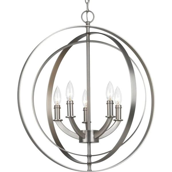 5 Light Brushed Silver Coastal Style Equinox Collection Pendant Light Fixture