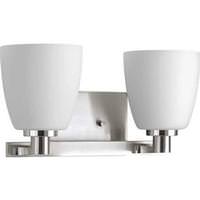 View 2 Light 120 volt Brushed Nickel Vanity Etched Opal Glass Light Fixture