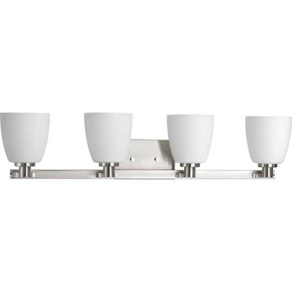 4 Light 120 volt Brushed Nickel Vanity Etched Opal Glass Light Fixture