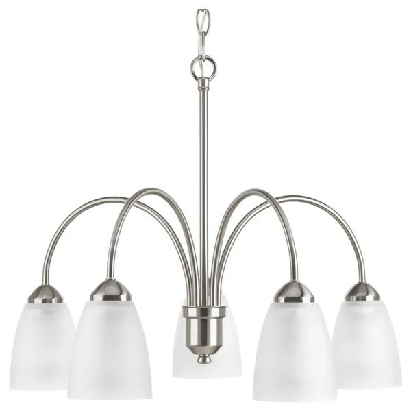 5 Light Brushed Nickel Etched Glass Shade Chandelier Light Fixture