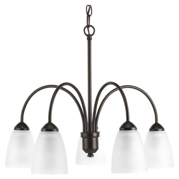 5 Light Antique Bronze Etched Glass Shade Chandelier Light Fixture