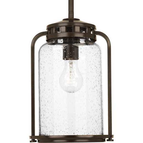 1 Light Antique Bronze with Clear Seeded Glass Medium Botta Hanging Light Fixture