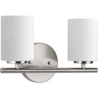 View 2 Light 120 volt Brushed Nickel Vanity Etched White Glass Light Fixture