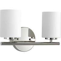 View 2 Light 120 volt Polished Nickel Vanity Etched White Glass Light Fixture