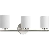 View 3 Light 120 volt Brushed Nickel Vanity Etched White Glass Light Fixture