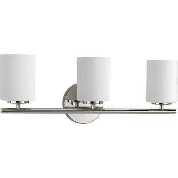 3 Light 120 volt Polished Nickel Vanity Etched White Glass Light Fixture