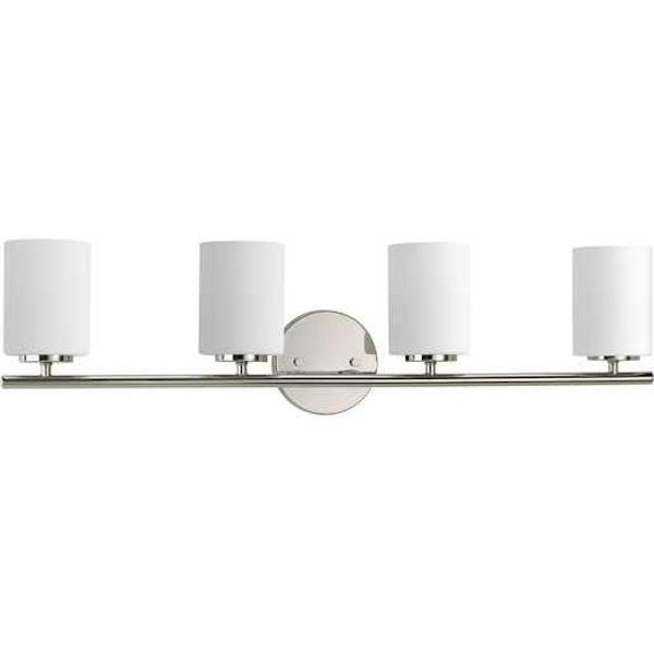 4 Light 120 volt Polished Nickel Vanity Etched White Glass Light Fixture