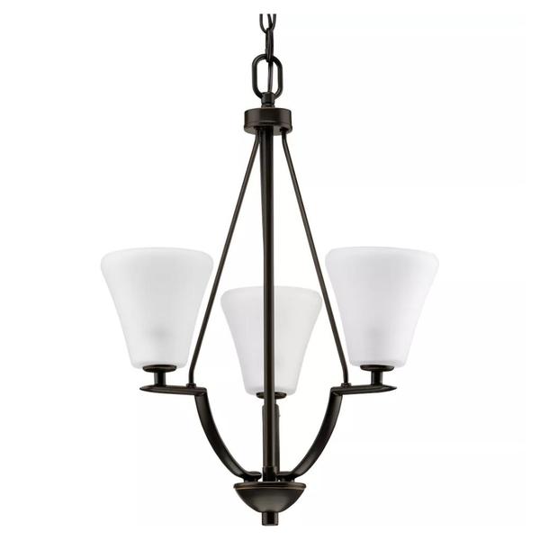 3 Light Antique Bronze Etched Glass Shade Chandelier Light Fixture