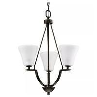 Progress Lighting 3 Light Antique Bronze Etched Glass Shade Chandelier Light Fixture