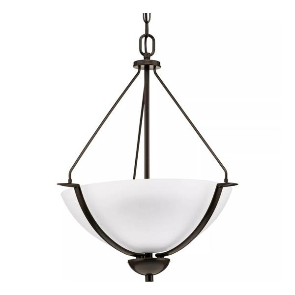 3 Light Antique Bronze Etched Glass Shade Pendant Light Fixture