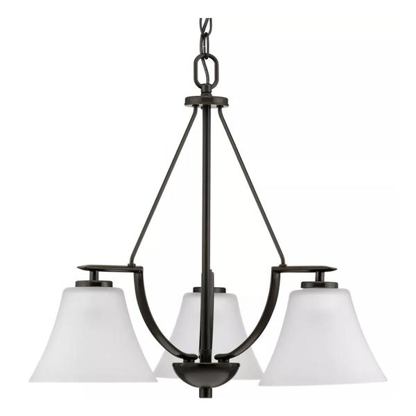 3 Light Antique Bronze Etched Glass Shade Chandelier Light Fixture