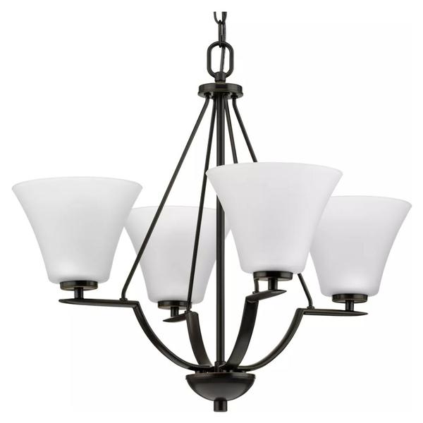 4 Light Antique Bronze Etched Glass Shade Chandelier Light Fixture