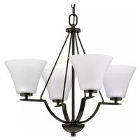 Progress Lighting 4 Light Antique Bronze Etched Glass Shade Chandelier Light Fixture