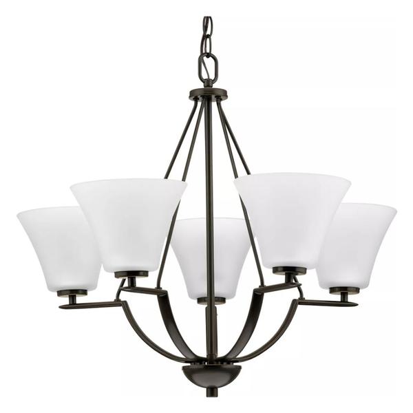 5 Light Antique Bronze Etched Glass Shade Chandelier Light Fixture