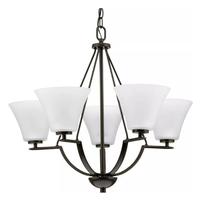 Progress Lighting 5 Light Antique Bronze Etched Glass Shade Chandelier Light Fixture