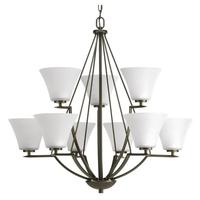 Progress Lighting 9 Light Antique Bronze Etched Glass Shade Chandelier Light Fixture