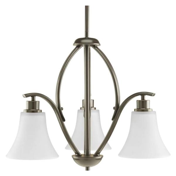 3 Light Antique Bronze Etched Glass Shade Chandelier Light Fixture