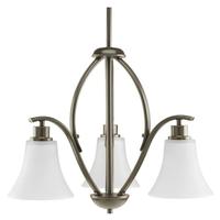 Progress Lighting 3 Light Antique Bronze Etched Glass Shade Chandelier Light Fixture