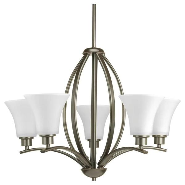 5 Light Antique Bronze Etched Glass Shade Chandelier Light Fixture