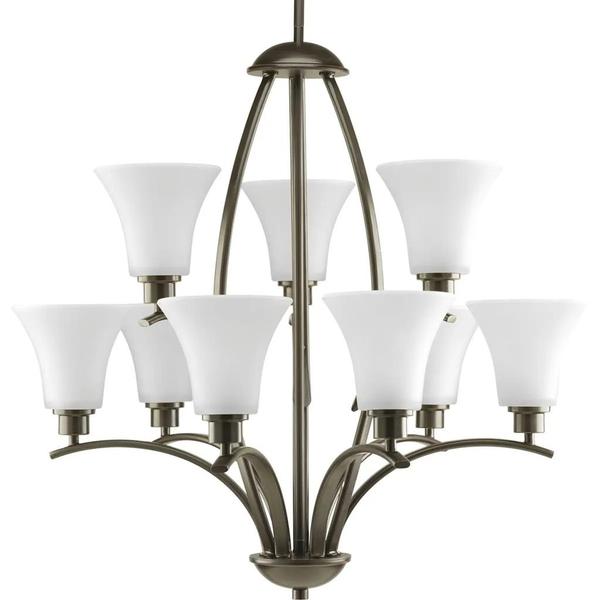 9 Light Antique Bronze Etched Glass Shade Chandelier Light Fixture