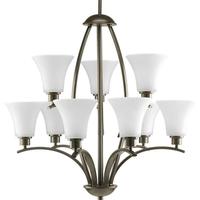Progress Lighting 9 Light Antique Bronze Etched Glass Shade Chandelier Light Fixture